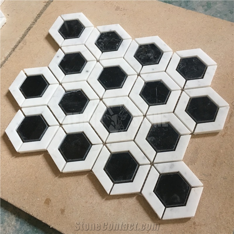 White And Black Marble Natural Stone Mosaic Hexagon Mosaics