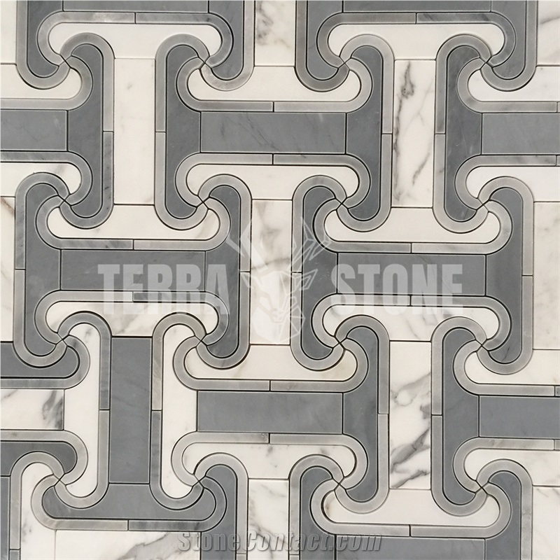 White And Grey Marble Mosaic Cross Design Water Jet Tiles