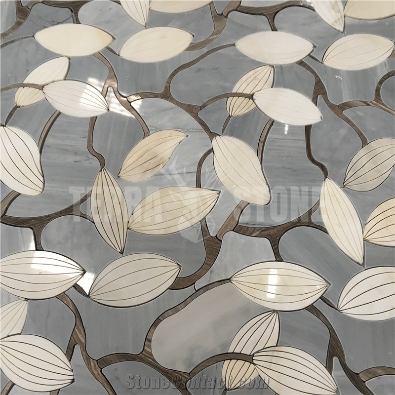 White Onyx And Bardiglio Gray Marble Mosaic Petals Waterjet Tile