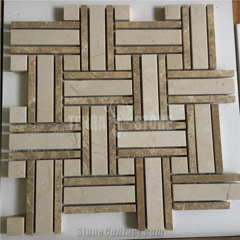 White Wooden Basketweave Natural Stone Marble Mosaic Tiles