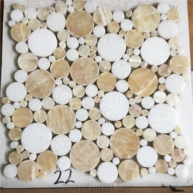 White Wooden Marble Mosaic Pebble Bubble Bathroom Tile