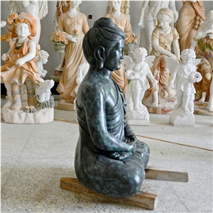 Green Marble Statue Of Gandhara Buddha Sitting 80Cm