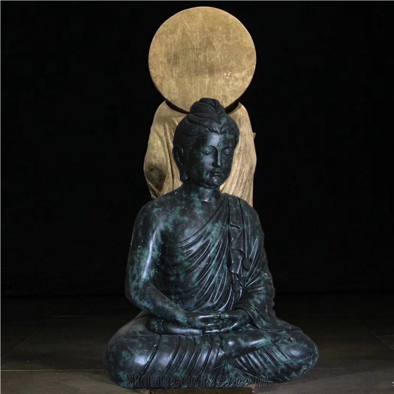 Green Marble Statue Of Gandhara Buddha Sitting 80Cm