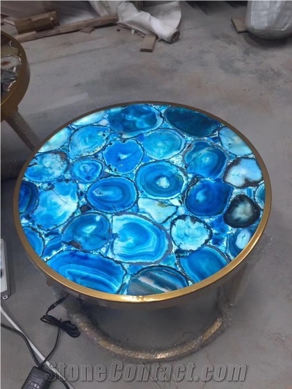 Backlit Blue Agate Semiprecious Slabs For Wall Background