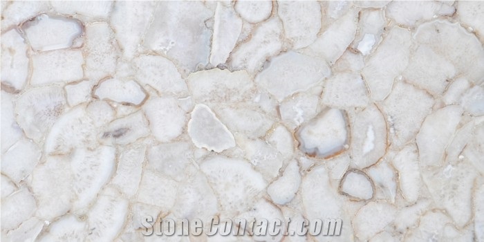 Crystal Agate With Gold, White Agate Semiprecious Stone Slab