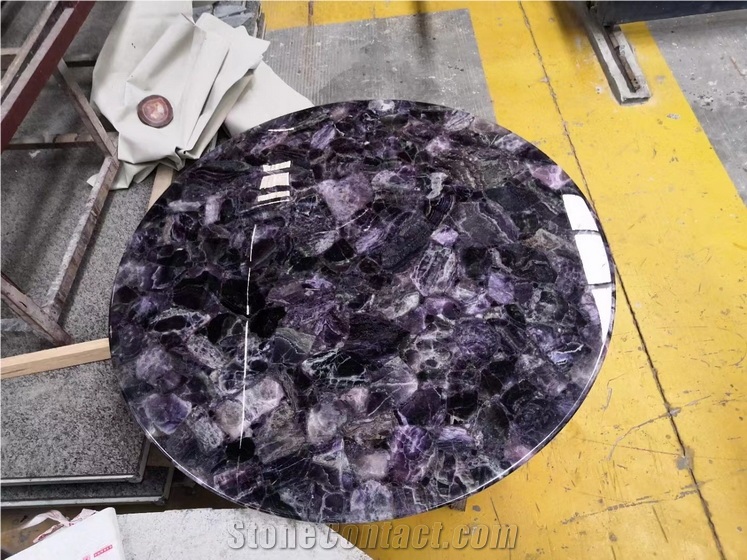 Purple Agate Stone Slabs Semiprecious Stone For Table Tops