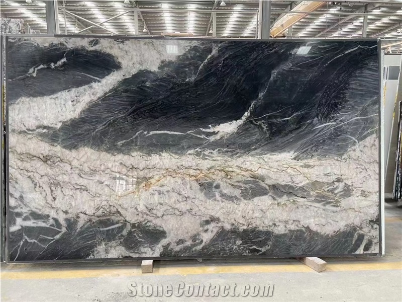 Adamant Crystal Granite Slabs, Black Granite With White Vein