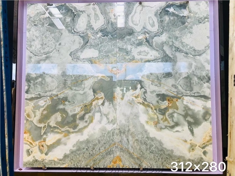 Blue Onyx With White Golden Veins Slabs,Golden Blue Onyx