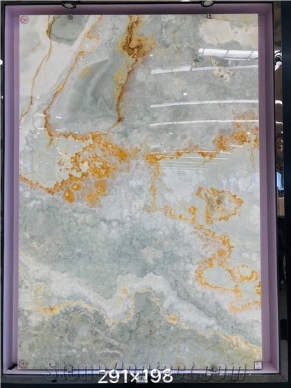 Blue Onyx With White Golden Veins Slabs,Golden Blue Onyx