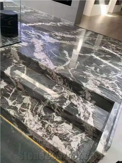 Brazil Venom Grey Marble Slab,  Bookmatched Venom Marble