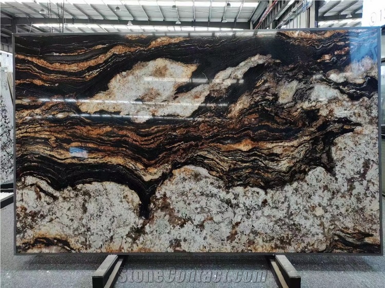 Magma Gold Granite Slabs, Exotic Braizl Black Granite Slabs