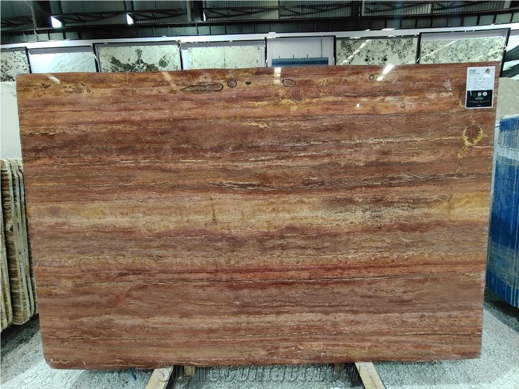 Red Travertino Persiano Rosso Slabs, Exotic Red Travertine
