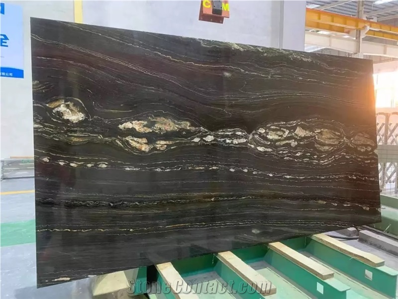 Exotic Fusion Black Granite Slab With Gold Vein