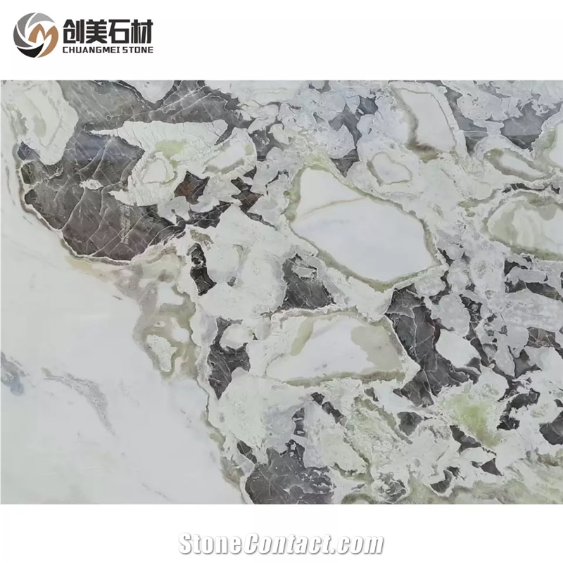 White Green Veins Marble Table Top