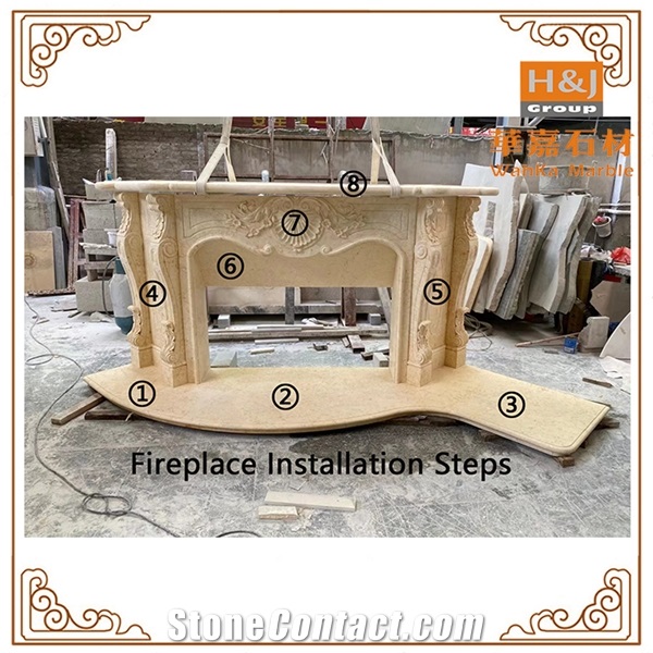 Customized Modern Beige Marble Fireplace Mantel Surround