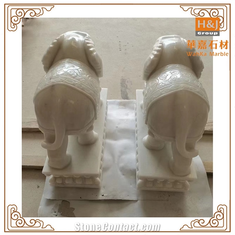 Natural Marble Elephant Animal Hotel Outdoor Sculptures