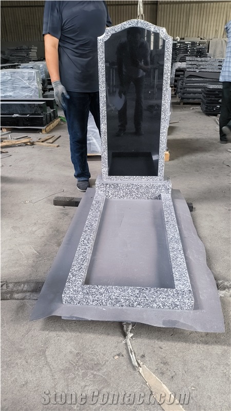 Russian Style Shanxi Black Granite Tombstone And Monument