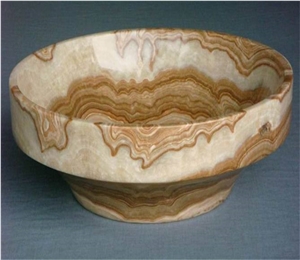 Wooden Yellow Onyx Wash Basin For Bathroom