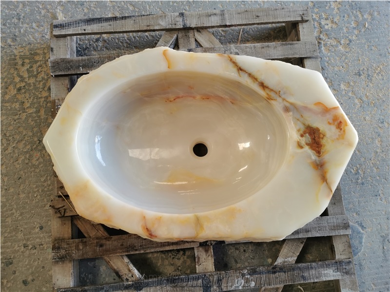 Luxury Customized Natural White Onyx Wash Basin Sink