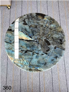 Luxury Green Marble & Lemurian Labradorite Blue Cafe Tables