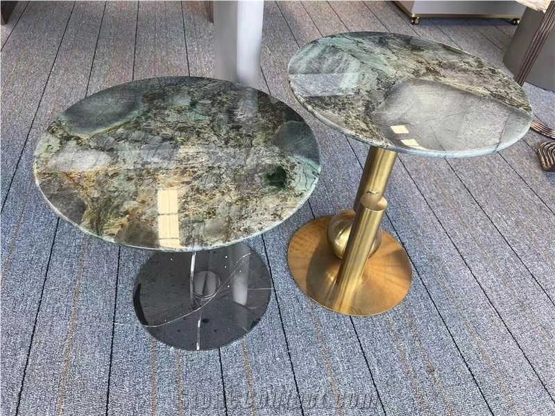 Luxury Green Marble & Lemurian Labradorite Blue Cafe Tables