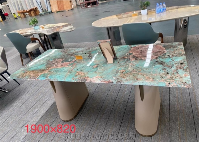Luxury Green Marble & Lemurian Labradorite Blue Cafe Tables
