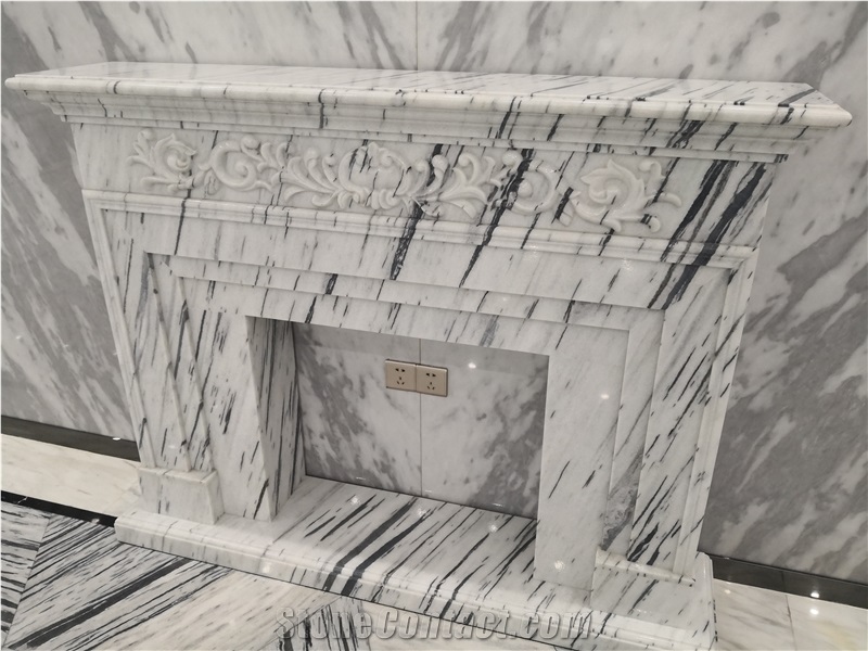White Marble Hand Carved Fireplace Mantel