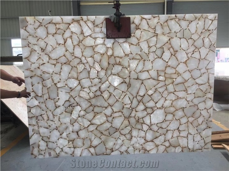 Big White Agate Semiprecious Stone Slab Tile For Wall