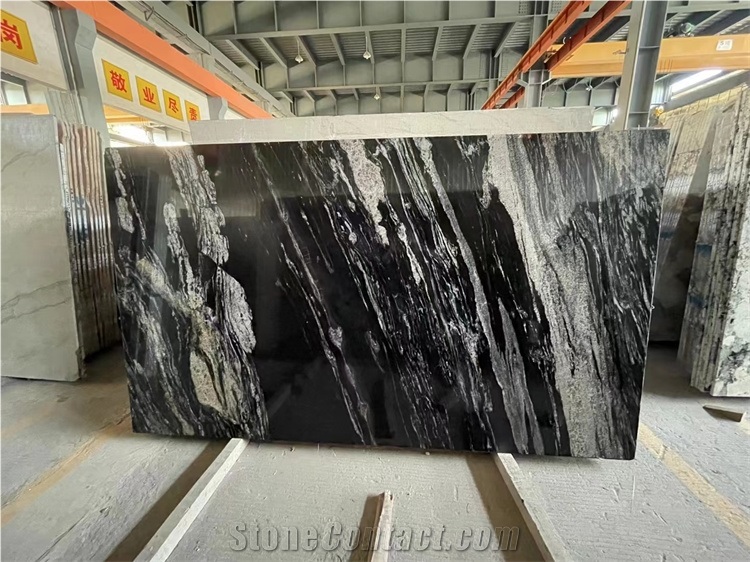 Beautiful Universal Black Grey Color Granite Slab On Stock