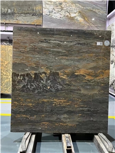 Big Natural Quartzite Slab With Nonopaque Golden Veins