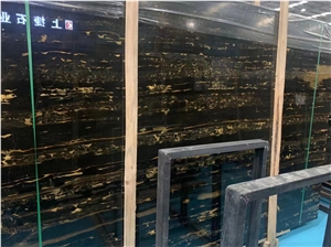 Big Polished Black Gold Yellow Golden Marble Slab Tile