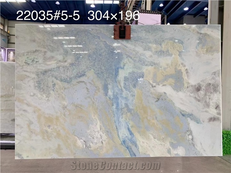 Bookmatched Blue White Natural Stone Slab For Background