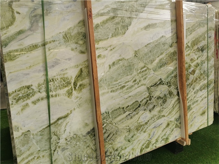 Green White Jade Marble Slab Beautiful Color On Stock