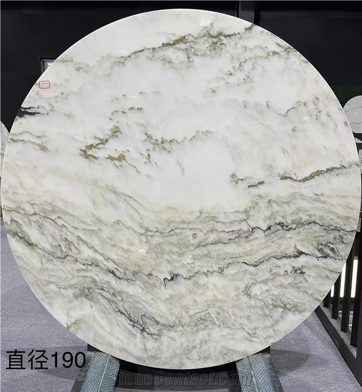 Landscape Painting Round Shape Table Top Stone