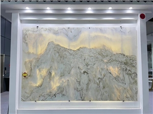 Nonopaque Landscape Painting Marble Stone Grey Gold Color