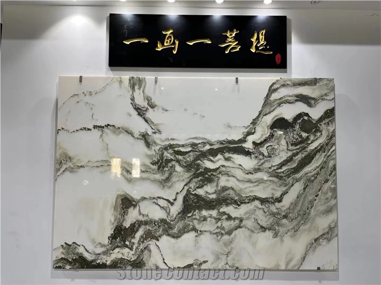 Nonopaque Landscape Painting Marble Stone Grey Gold Color