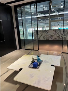 White Marble Slab Tile For Table Top In Dinning Room