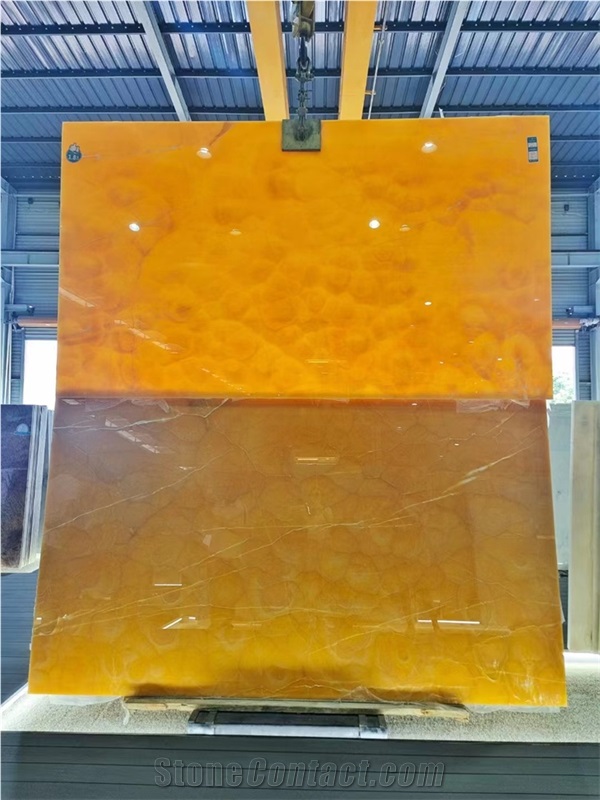 Yellow Color Onyx Slab Tile Nonopaque Natural Stone