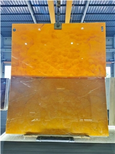 Yellow Color Onyx Slab Tile Nonopaque Natural Stone