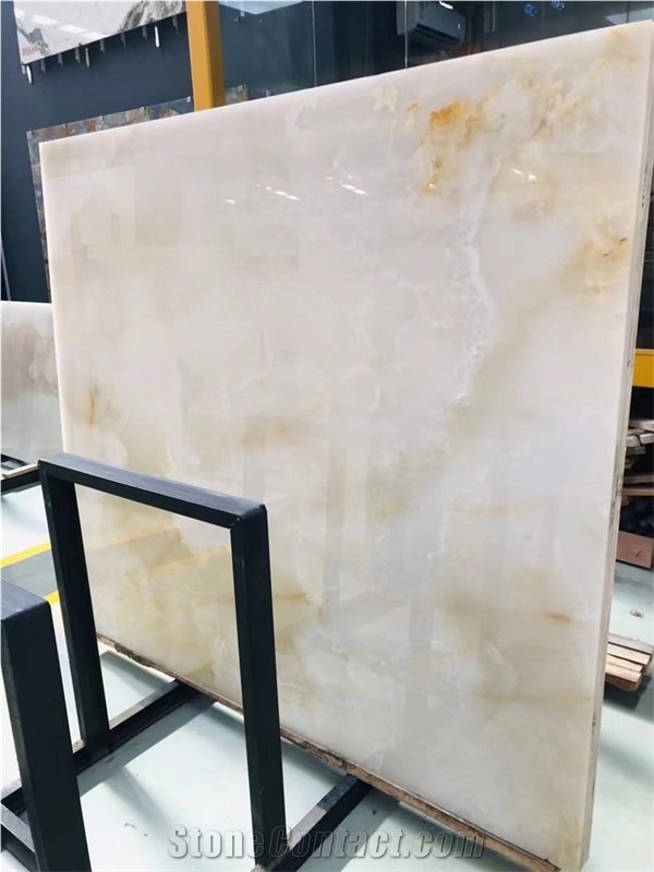 Yellow Color Onyx Slab Tile Nonopaque Natural Stone