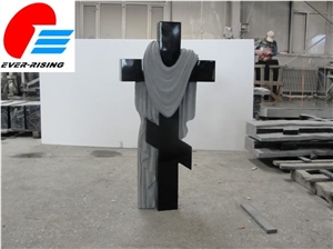 Cross Tombstone With Shanxi Black Granite