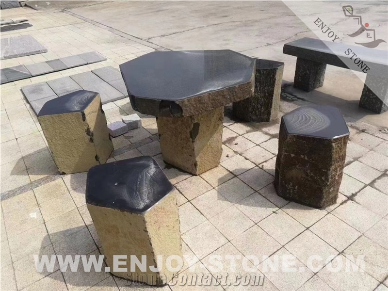 New China Black Granite Garden Table & Chair