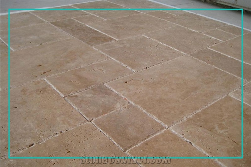 Beige Travertine French Pattern Set Terrace Floor Pavers