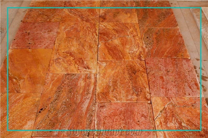 Brushed And Acid-Washed Red Travertine Tiles