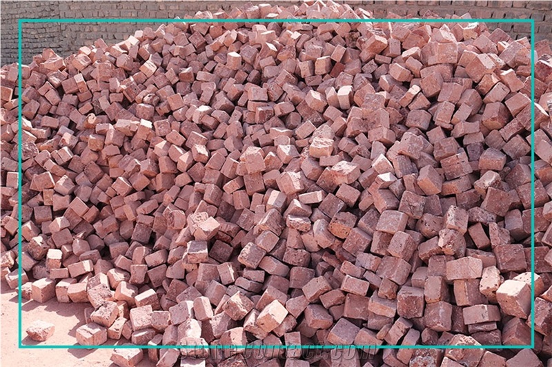 Red Travertine Cubic Cobble Stone
