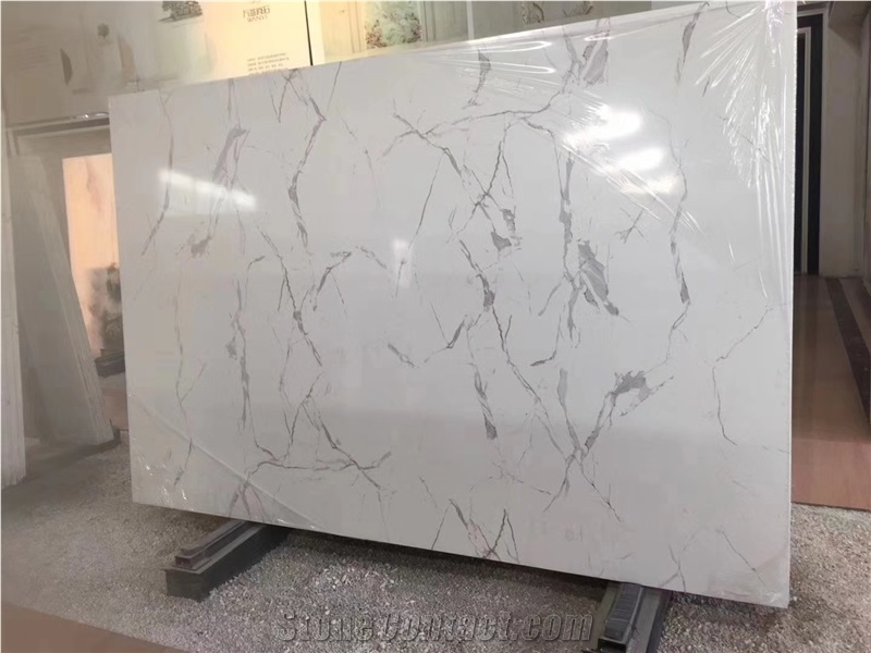 Calacatta White Quartz Artificial Stone Slabs, High Quality
