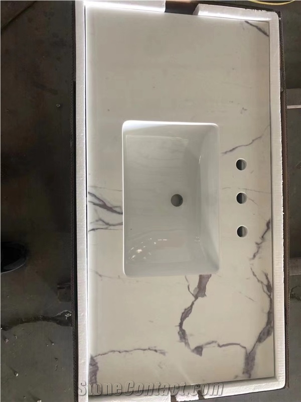 Calacatta White Quartz Bathroom Countertop Vanity Tops