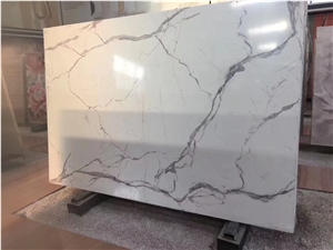 Hot Sale! Calacatta White Quartz Artificial Slabs,Best Price