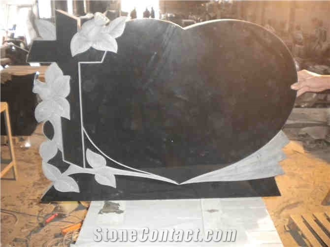 Customer Design Black Granite Heart Tombstone& Gravestone