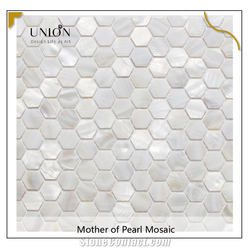 UNION DECO White Hexagon Mother Of Pearl Backsplash Mosaic Tile